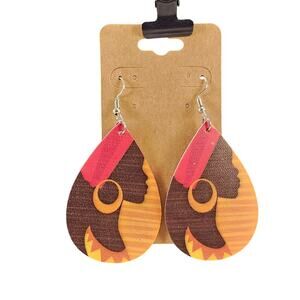 African Print Teardrop Dangle Earrings Afro Woman Boho New Dangle Pierced